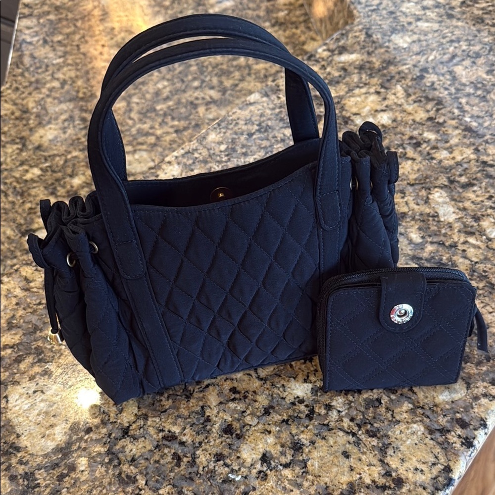 Vera Bradley Quilted Satchel and Wallet Set - Black